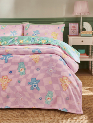 Care Bears Pink Gingham Fleece Blanket Throw