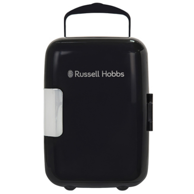 George Russell Hobbs RH4CLR1001B 4L Mini Compact Cooler for Drinks and Cosmetics, Retro Style, Black & Chrome - Black