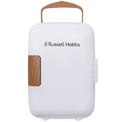 George Russell Hobbs RH4CLR1001SCW 4L Mini Compact Cooler for Drinks and Cosmetics, Scandi Style, White & Wood Effect - White