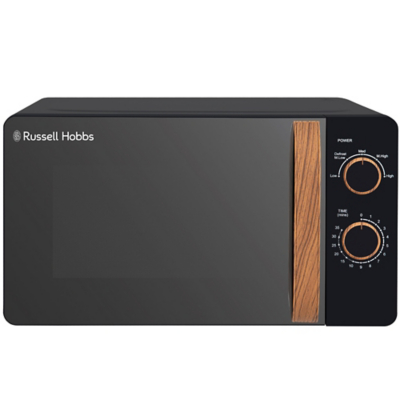 George Russell Hobbs RHMM713B-N 17L Scandi Manual Microwave, Black with Wood Effect Handle and Dials - Black