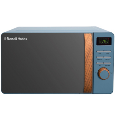 George Russell Hobbs RHMD714BL-N Scandi 17 Litre Blue Digital Microwave with Wood Effect handle and dials - Blue