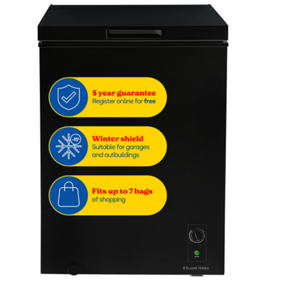 Russell Hobbs Chest Freezer 143L Suitable for Garages, Outbuildings RH142CF0E1 in Black