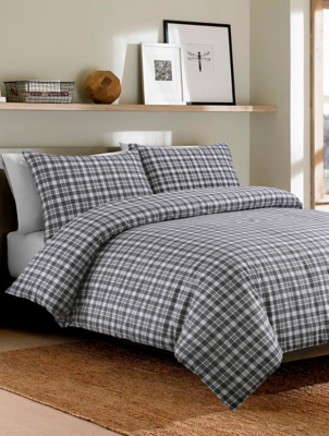 Sleepdown Brushed Cotton Plaid Check Duvet Set in Grey Home