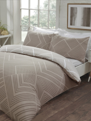Sleepdown Striped Geometric Duvet Set in Natural Home at ASDA