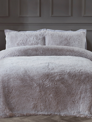 Sleepdown Shaggy Faux Fur Duvet Set In Silver Home at ASDA