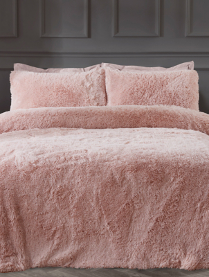 Sleepdown Shaggy Faux Fur Duvet Set In Blush Home at ASDA