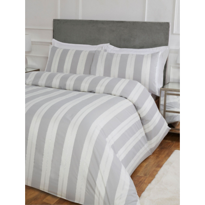 Sleepdown Lurex Stripe Jacquard Duvet Set White/Silver