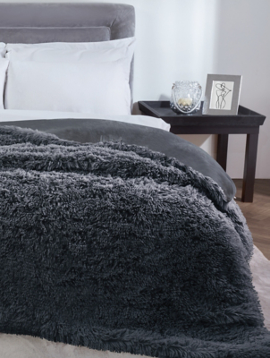Sleepdown Shaggy Faux Fur Throw in Charcoal Home at ASDA