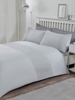 Sleepdown Lace Border Duvet Set Silver Home at ASDA