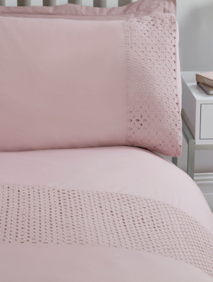 Sleepdown Lace Border Duvet Set Blush Home at ASDA