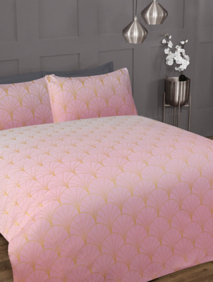 Sleepdown Ombre Metallic Deco Grey Scallop Luxury, Soft, Cozy Easy Care Duvet Cover Quilt Bedding Set with Pillowcases - King (230cm x 220cm), Polyester
