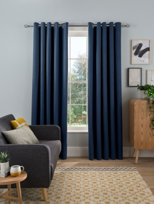 Sleepdown Woven Tonal Fleck Eyelet Blackout Curtains in Navy | Home ...