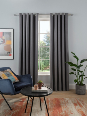 Sleepdown Woven Tonal Fleck Eyelet Blackout Curtains in Charcoal Home