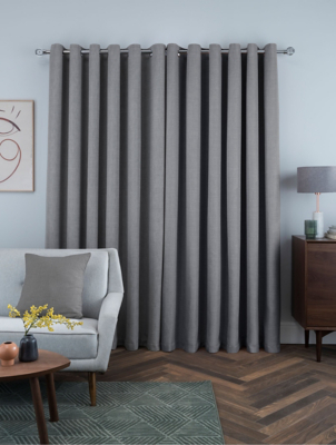 Sleepdown Linen Look Blackout Curtains in Charcoal Home at ASDA