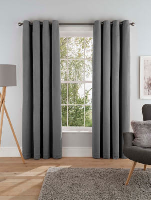 Sleepdown Super Soft Teddy Fleece Eyelet Lined Curtains in Grey Home