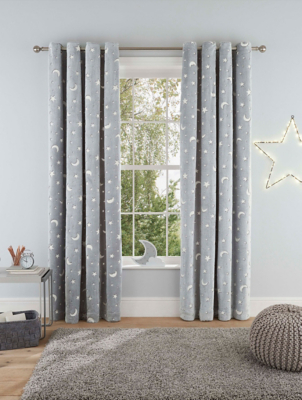 Sleepdown Glow In The Dark Eyelet Curtains in Grey Home at ASDA