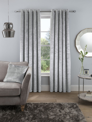 Sleepdown Crushed Velvet Eyelet Curtains in Silver Home at ASDA