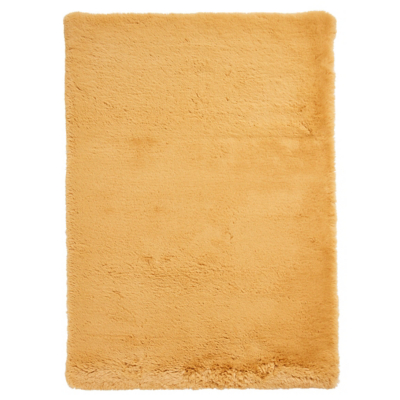 Think Rugs Super Teddy Mustard Rectangle 060 x 120cm Polyester Plain Shaggy, Yellow