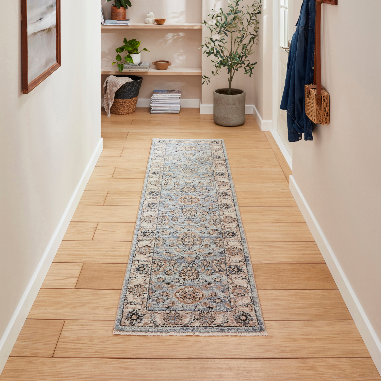 George Blue Think Rugs Vintage Traditional Fringed Runner