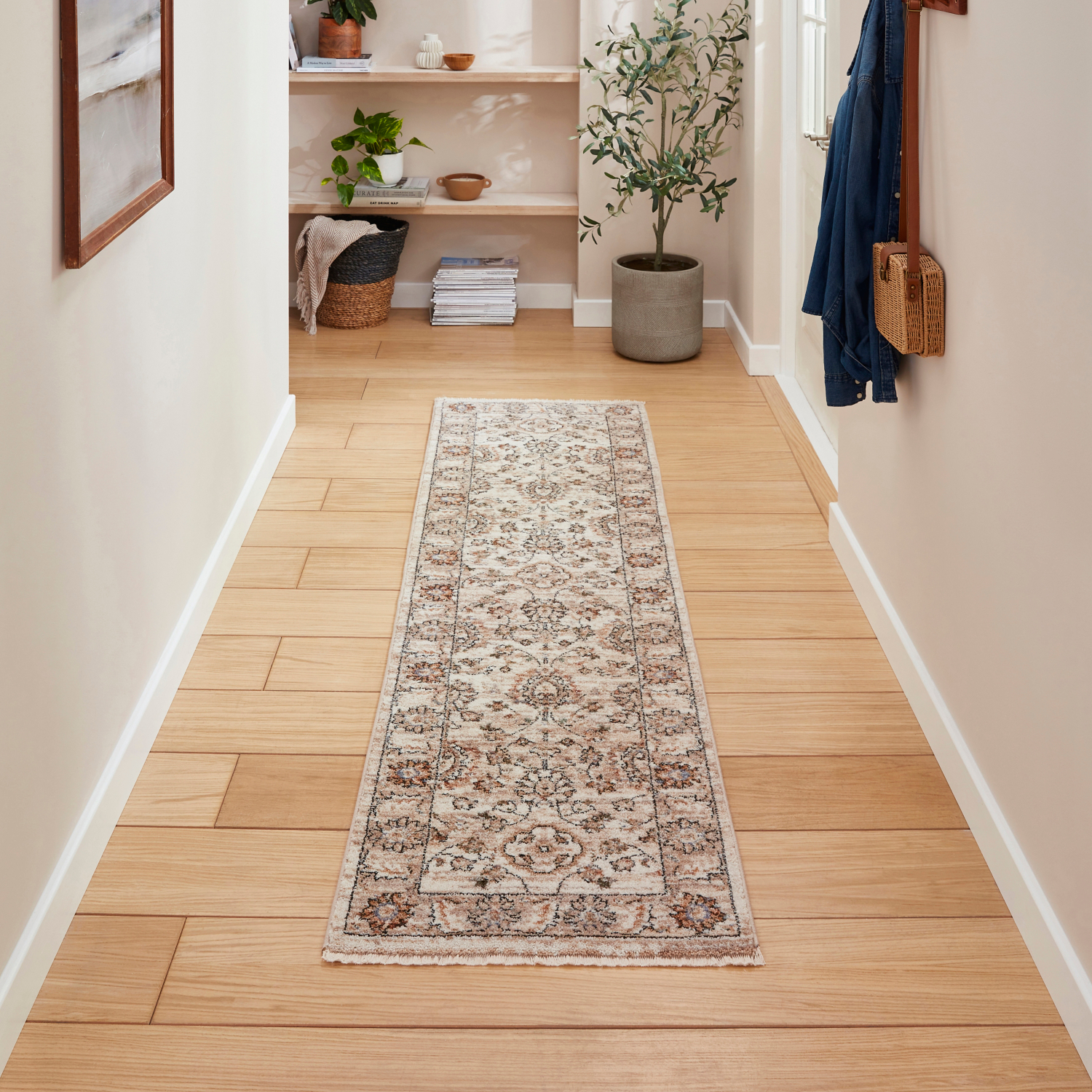 George Beige Think Rugs Vintage Traditional Fringed Runner