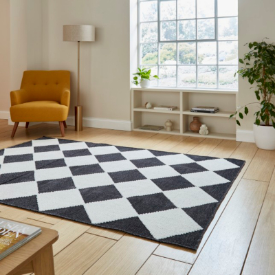 Think Rugs Lyna J0529 Charcoal/White Washable Rug 80 x 150cm, Black
