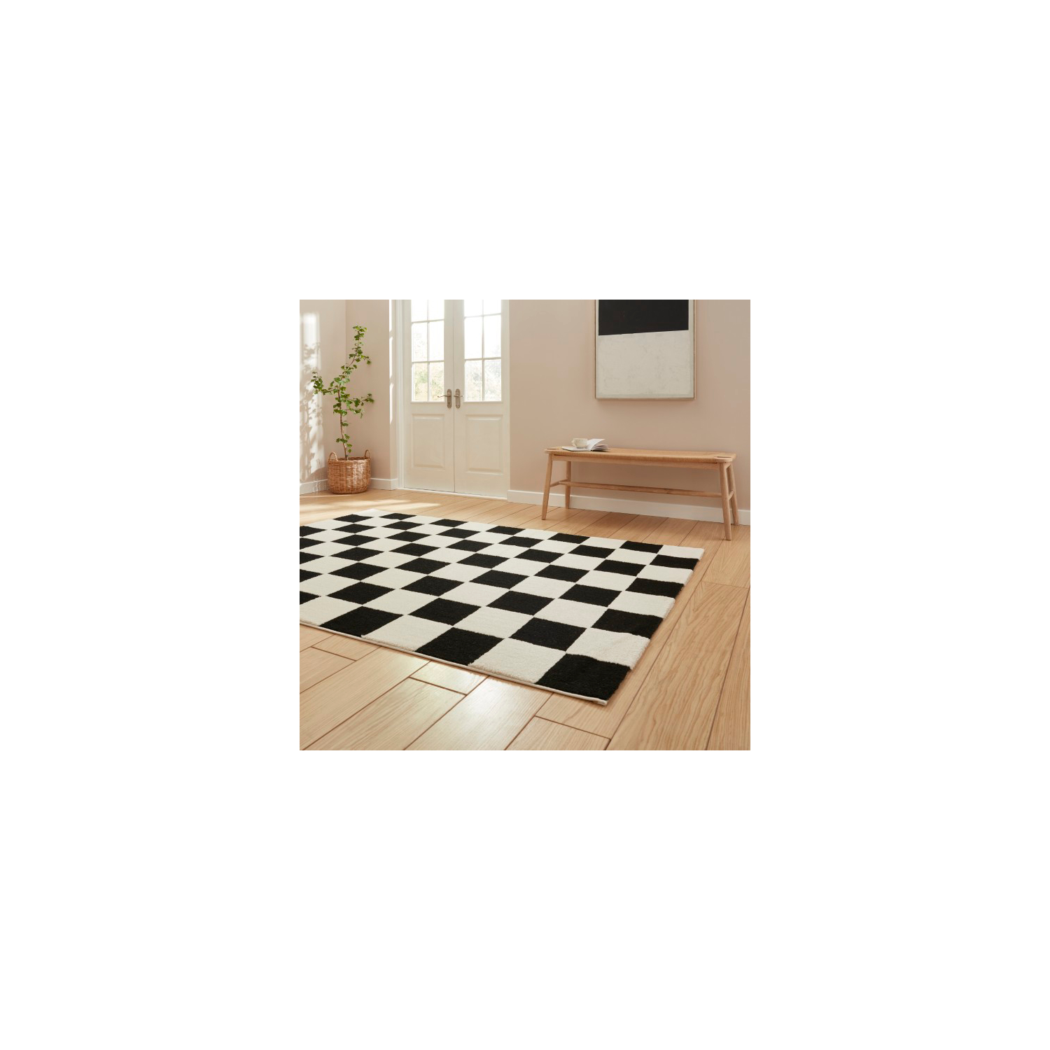George Black & White Think Rugs Elio Checkerboard Rug