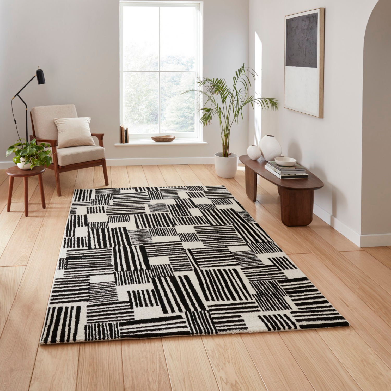 Cat Black Catherine Lansfield Blocks Modern Abstract Rug
