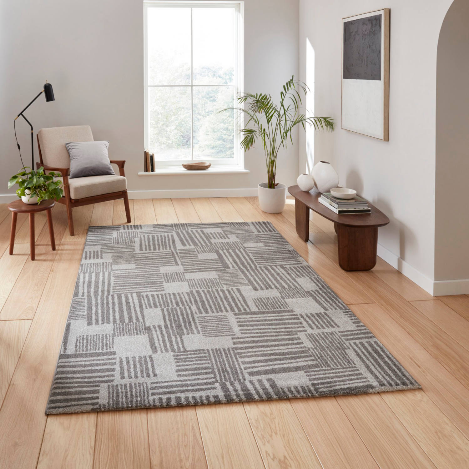 Cat Dark Grey Catherine Lansfield Blocks Modern Abstract Rug