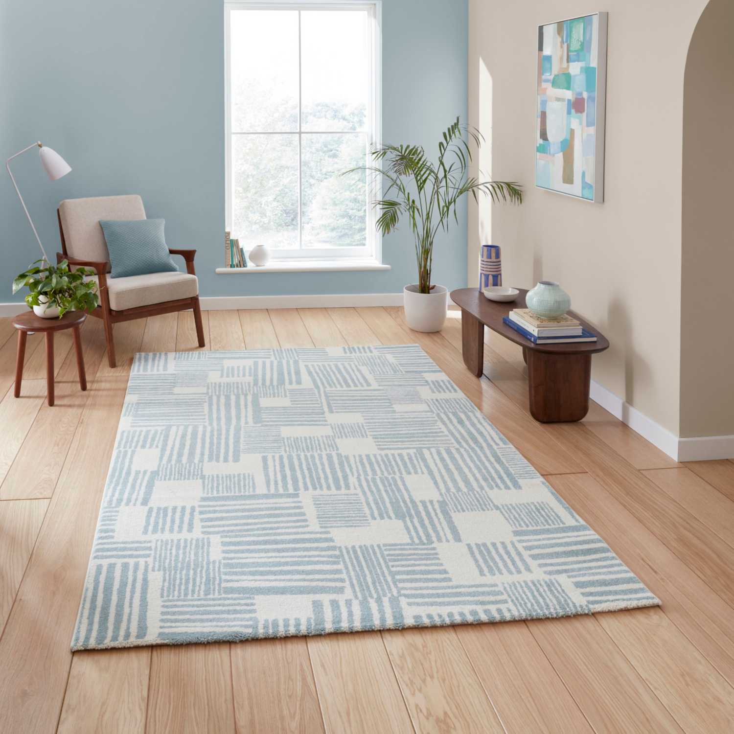 Cat Blue Catherine Lansfield Blocks Modern Abstract Rug