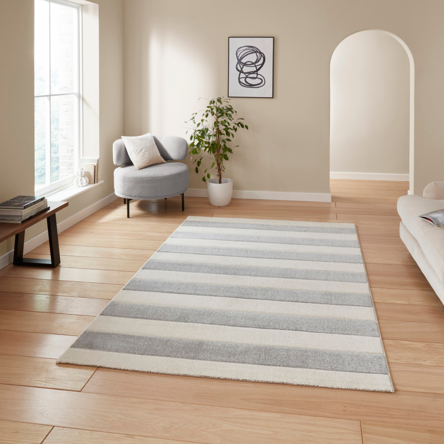 Cat Grey Catherine Lansfield Cove Stripe Modern Linear Rug