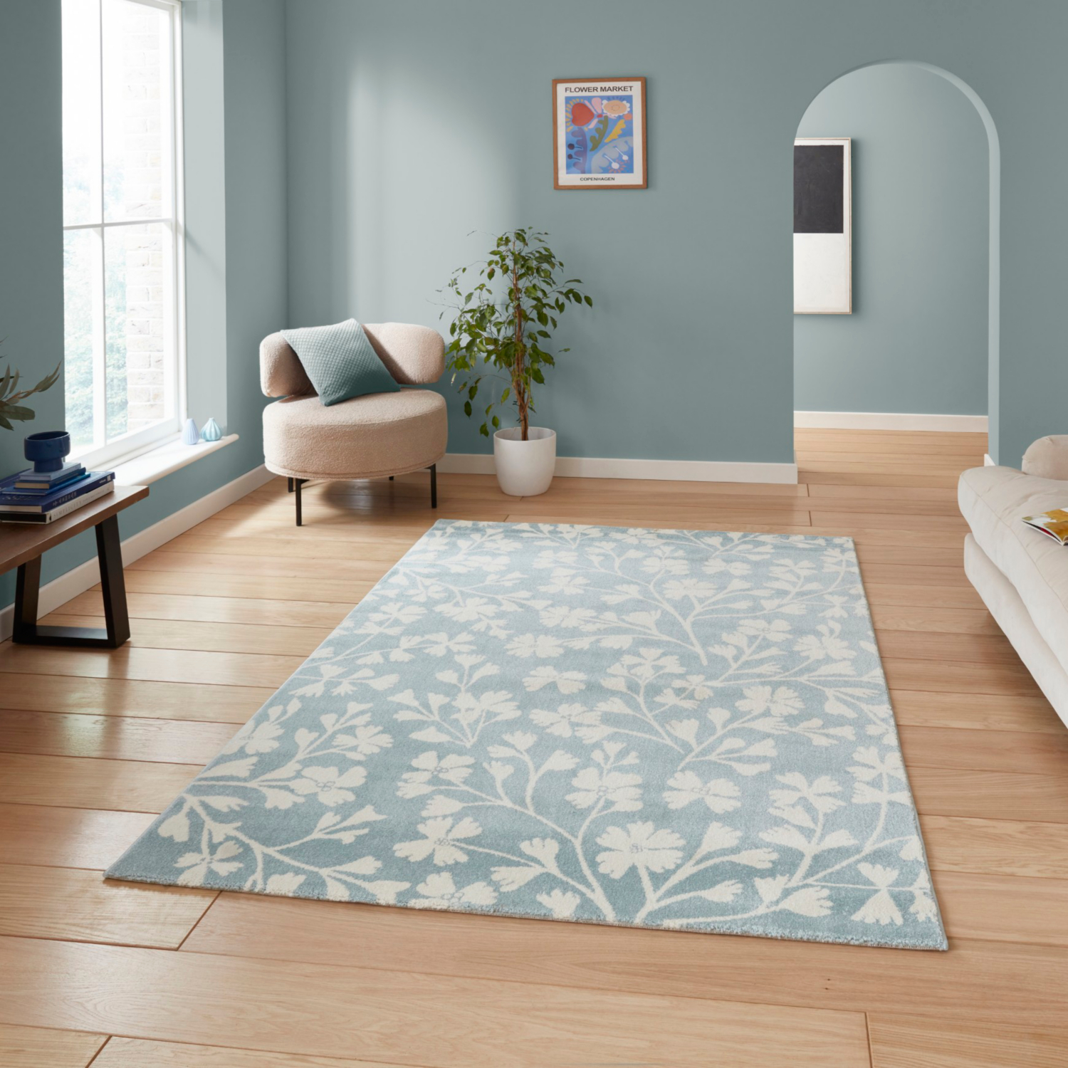 Cat Blue Catherine Lansfield Grace Floral Rug
