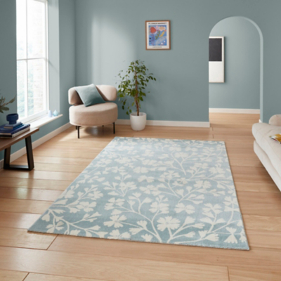 Catherine Lansfield Grace Floral Blue Rug - 80x150 / Blue