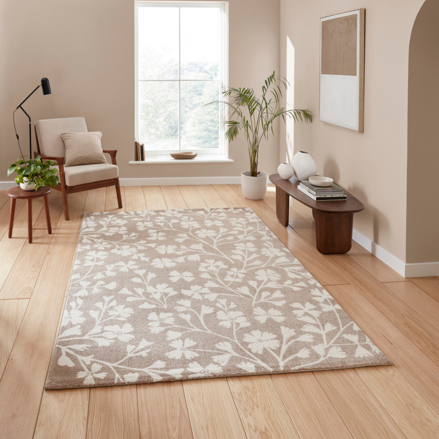 Cat Natural Catherine Lansfield Grace Floral Rug
