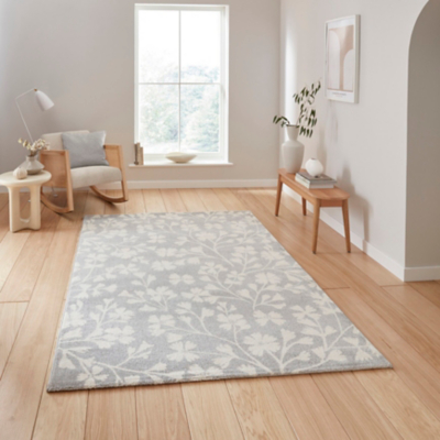 Catherine Lansfield Grace Floral Grey Rug - 120x170 / Grey