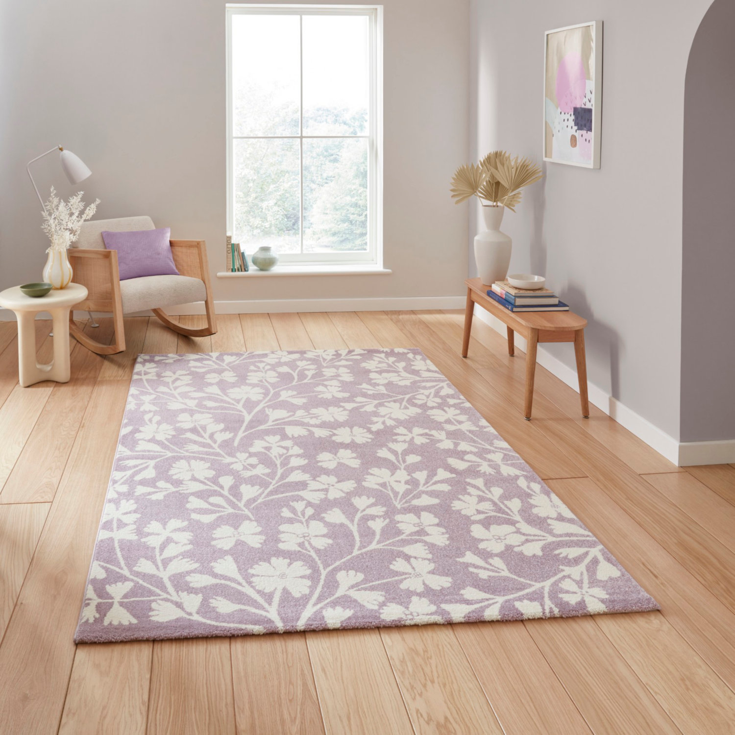 Cat Lilac Catherine Lansfield Grace Floral Rug