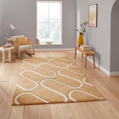 Cat Ochre Catherine Lansfield Linear Curve Geometric Rug