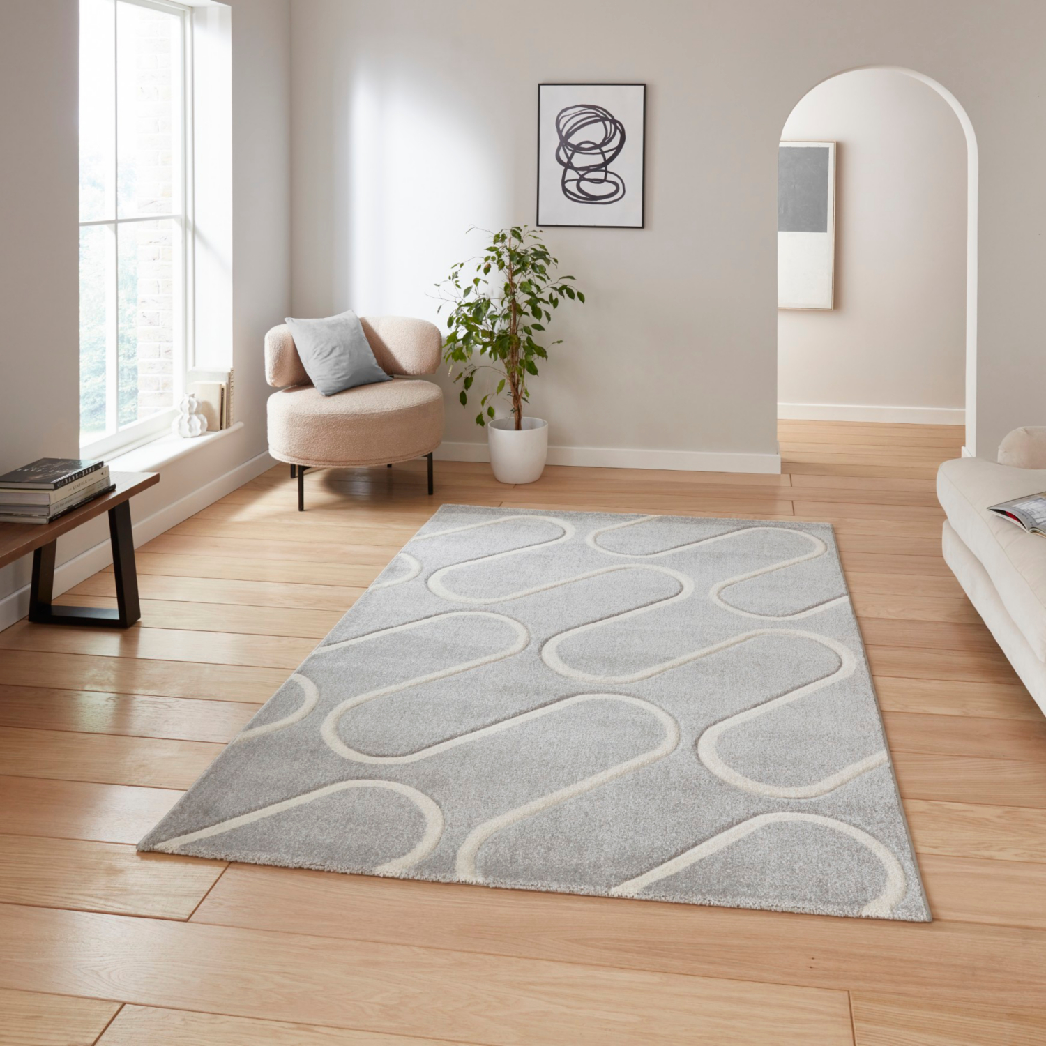 Cat Grey Catherine Lansfield Linear Curve Geometric Rug