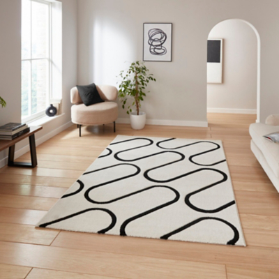 Cat White Catherine Lansfield Linear Curve Geometric Rug