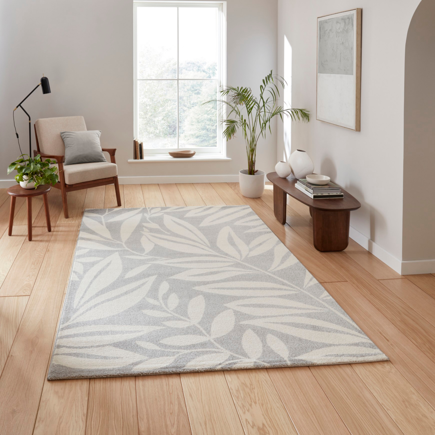 Cat Grey Catherine Lansfield Sorral Leaves Botanical Rug