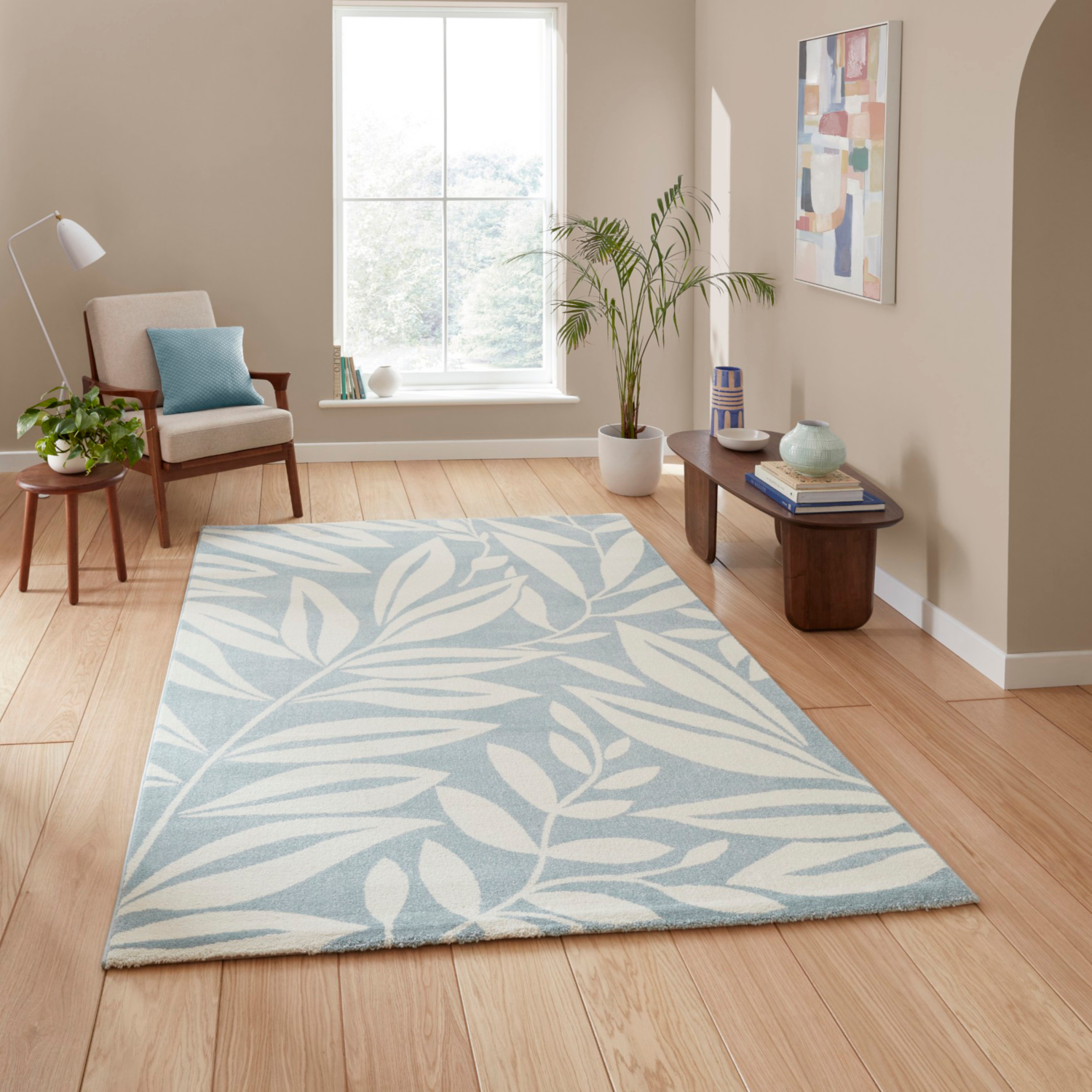 Cat Blue Catherine Lansfield Sorral Leaves Botanical Rug