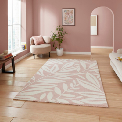 Cat Rose Catherine Lansfield Sorral Leaves Botanical Rug Extra Medium