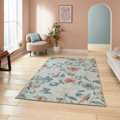 Cat Blue Catherine Lansfield Pipa Floral Rug