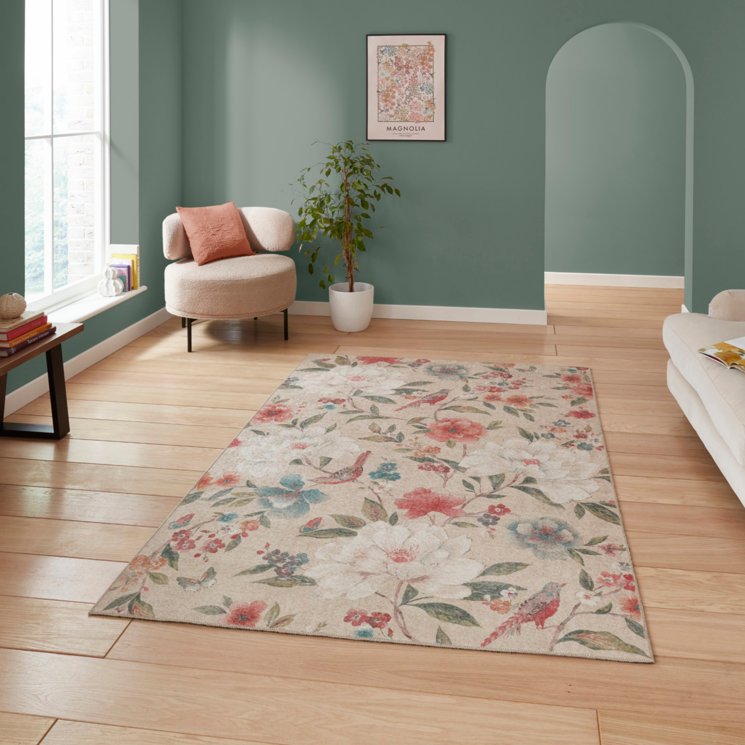 Cat Natural Catherine Lansfield Pipa Floral Rug