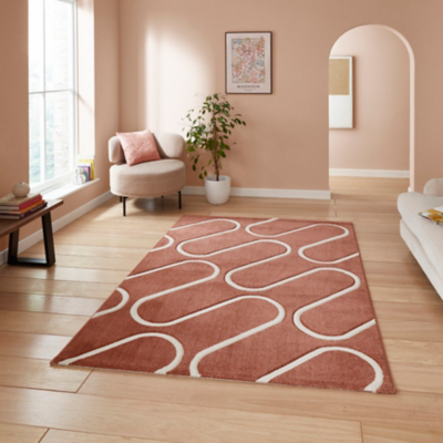 Cat Terracotta Catherine Lansfield Linear Curve Geometric Rug