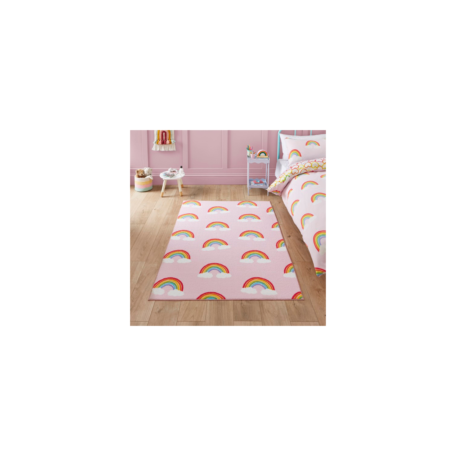 Cat Pink Catherine Lansfield Kids Rainbow Heart Rug