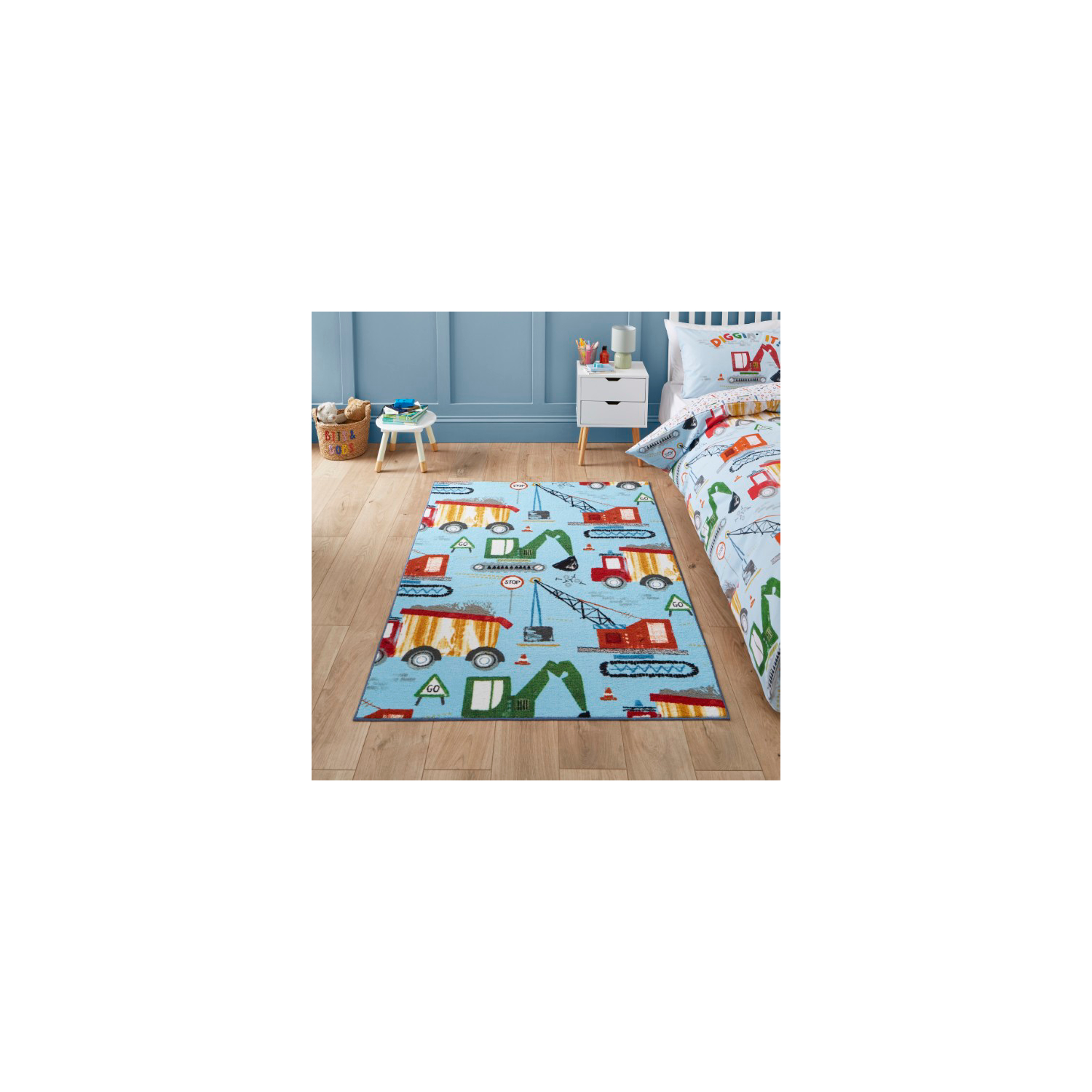 Cat Blue Catherine Lansfield Kids Construction Rug