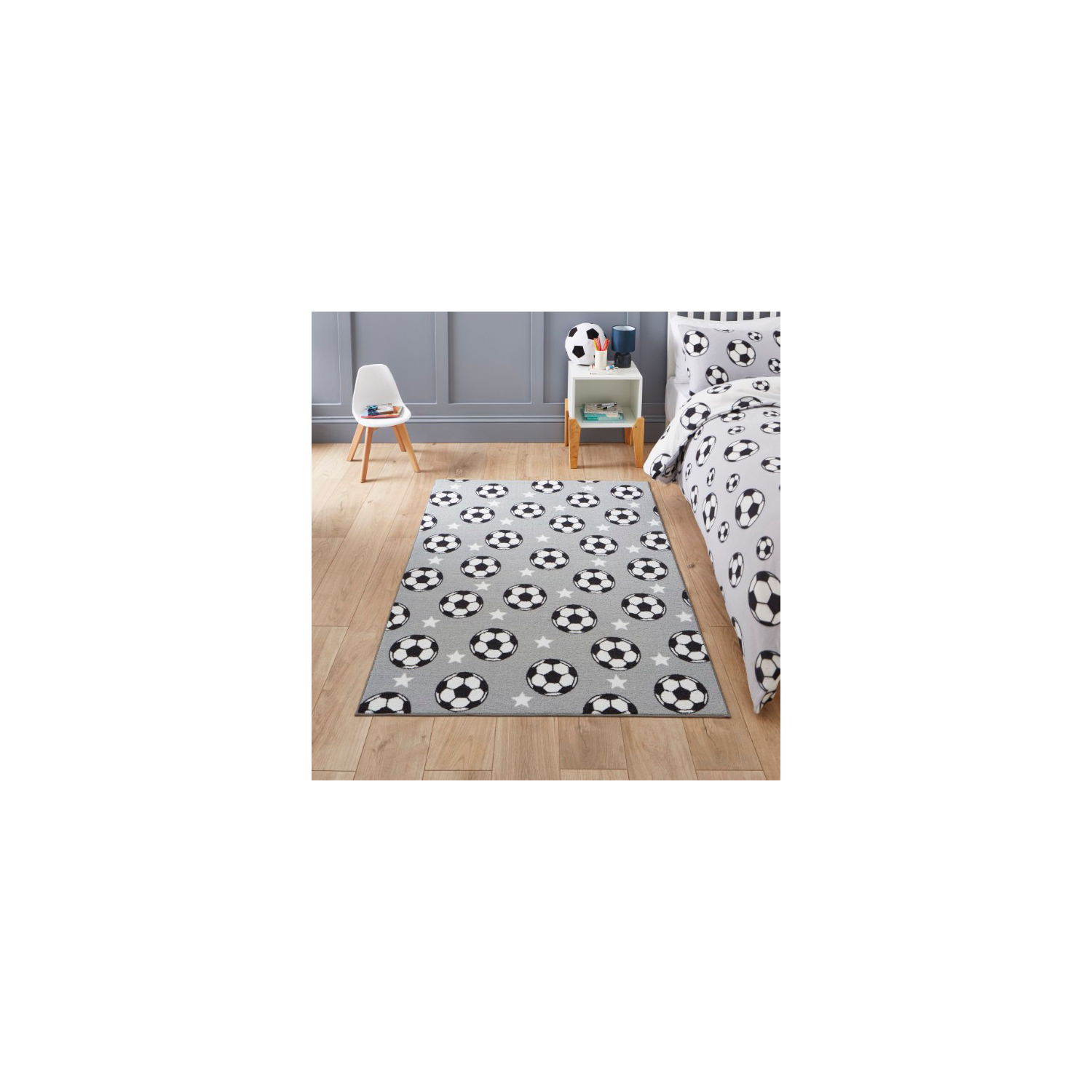 Cat Grey Catherine Lansfield Kids Football Star Rug
