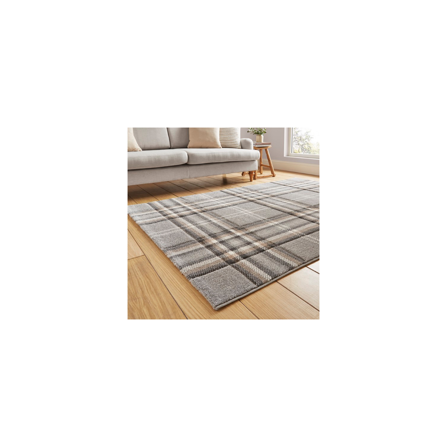 Cat Grey Catherine Lansfield Kelso Check Rug