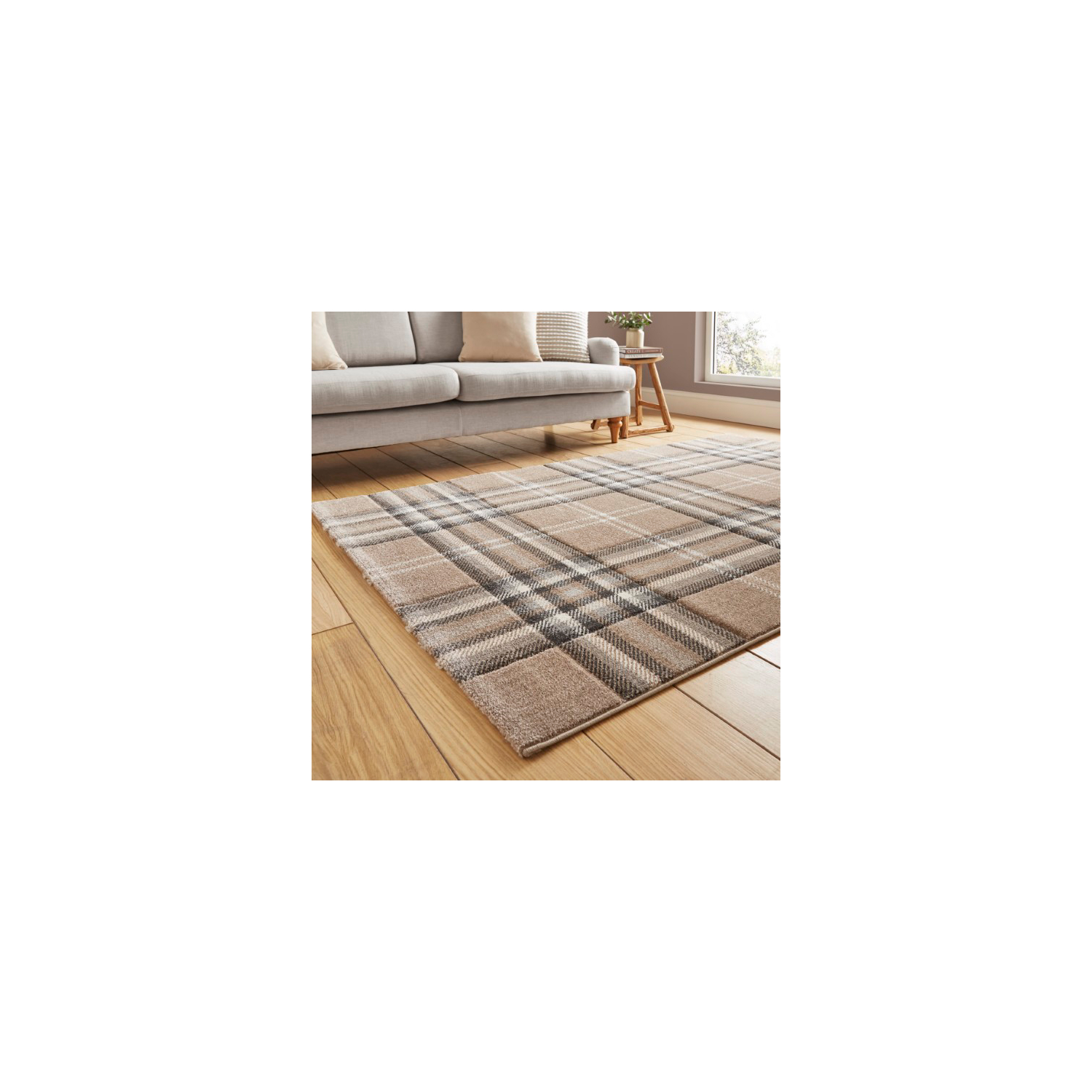 Cat Beige Catherine Lansfield Kelso Check Rug