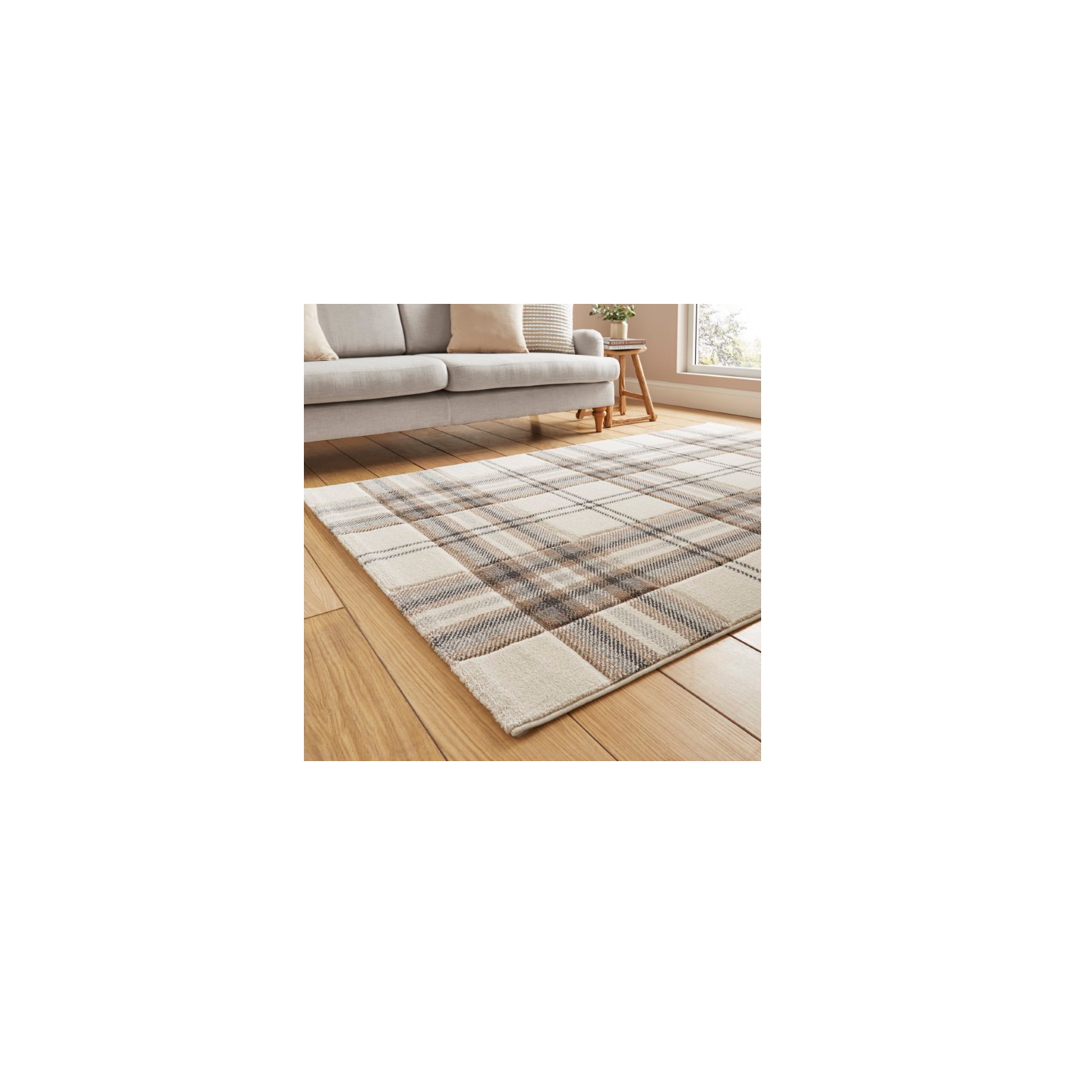 Cat Natural Catherine Lansfield Kelso Check Rug